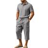 Men's Linen Short Sleeve and Cargo Shorts Set, Relaxed Fit Summer Vacation Outfit for Beach and Daily Wear