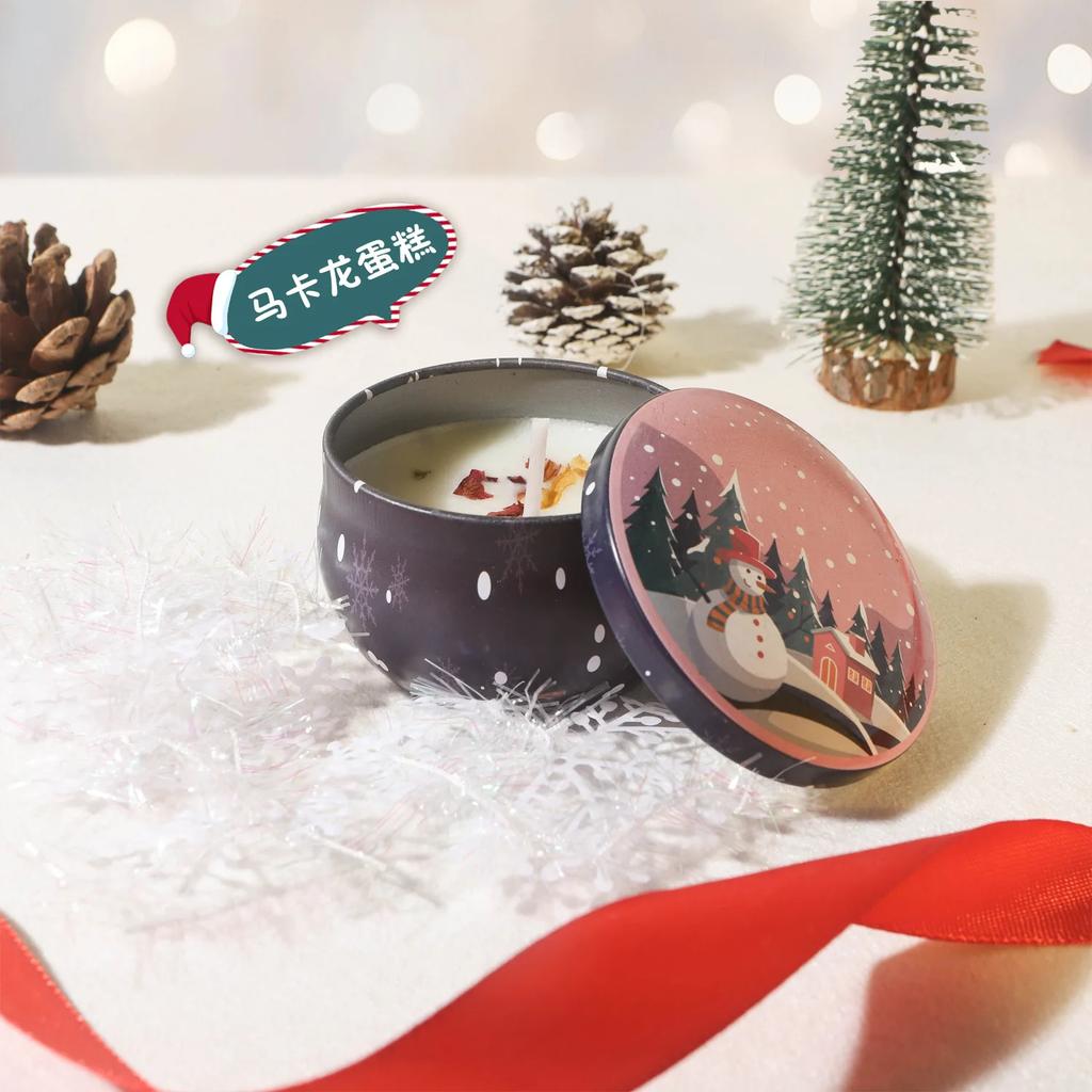 Christmas Creative Aromatherapy Candle: Large-bellied Jar, Home Fragrance, Birthday Gift, Round Small Iron Box, Souvenir Gift
