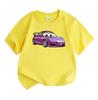 Cute Purple Cartoon Racing Car Print Kids T Shirt 100% Cotton Crew Neck Short Sleeve Tops for Boys Girls Casual Soft Breathable Summer Comfortable Dai