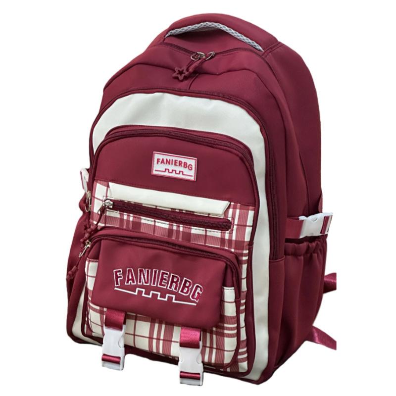 Schoolbag new large-capacity student schoolbag plaid contrasting color college style multi-layer backpack travel junior high school backpack