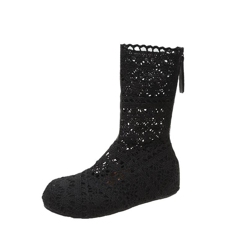 

Mori~ Design Sense Lace Cotton and Linen Mesh Cool Boots Women s Spring and Summer New Inner Height Increasing Hollow Middle Boots 35 чёрный