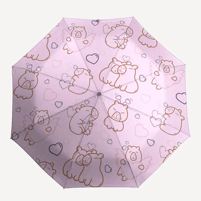 1pc Bear Love Hearts Pattern Umbrella with Plastic Handle,Suitable for All Seasons Home Travel Outdoor UmbrellaPT257