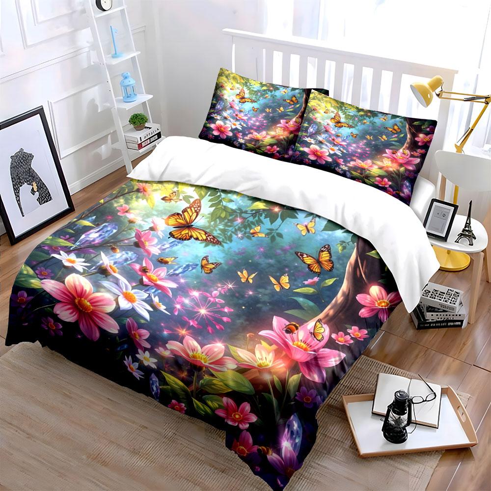 Butterfly Floral Home Decor Set Multiple Sizes Kid'S And Adults' Bedroom Exquisite 3Pc Bedding Set, Gift