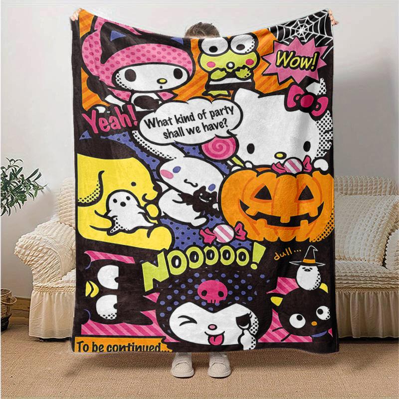 

1pc Hello Kitty Halloween Party Blanket, Soft Throw Blankets, Warm Cozy Bedding Decorative Coverlet, Living Room, Travel, Camping, Car Blankets, Beach 130x150cm