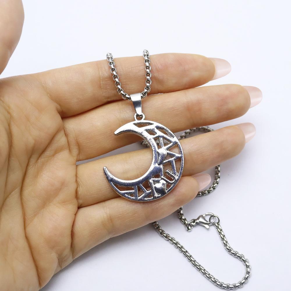 Heart & Moon Patchwork Pendant Titanium Steel Necklace for Couples
