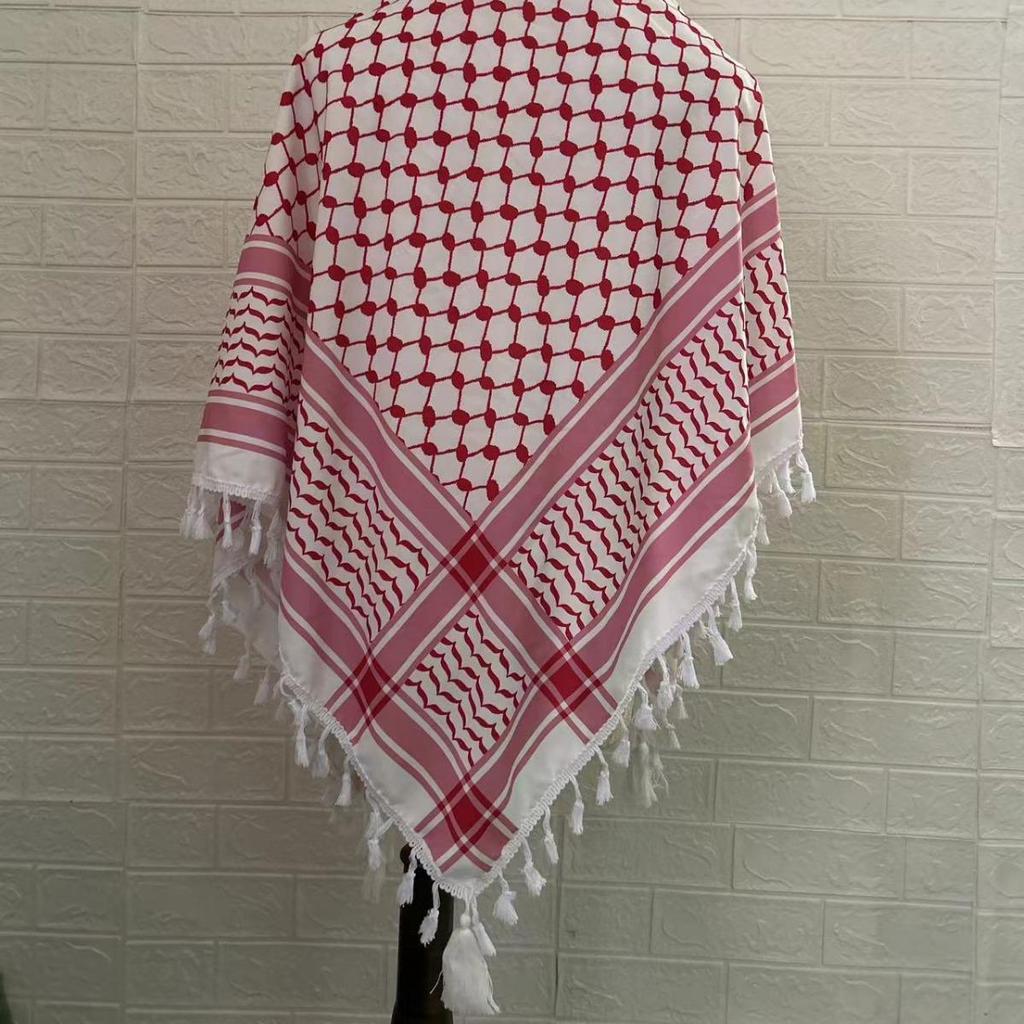 New Four-Sided Tassel Arabic Headscarf - Square Tactical Scarf for Outdoor Muslim Wear