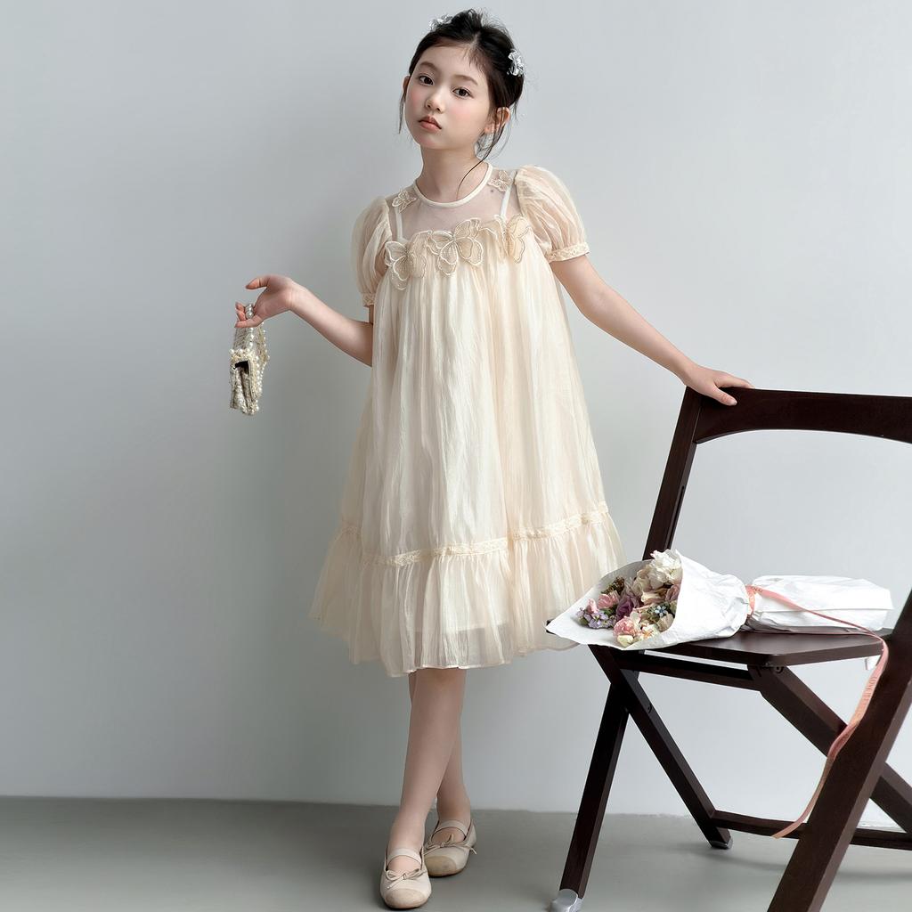 Girls' Dress Summer Dress 2026 New Style Children's Elegant Princess Puff Skirt Girls' Sweet Wind Mesh Skirt