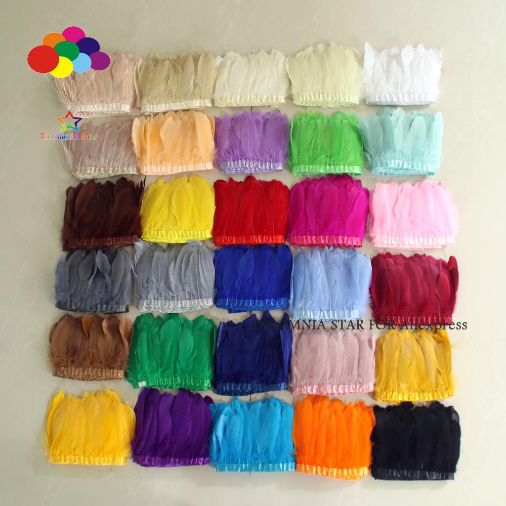 Feather2 Meter/pack Goose Feather Fringe Trim On Satin Header 6"- 8" In /15-20 Cm Width