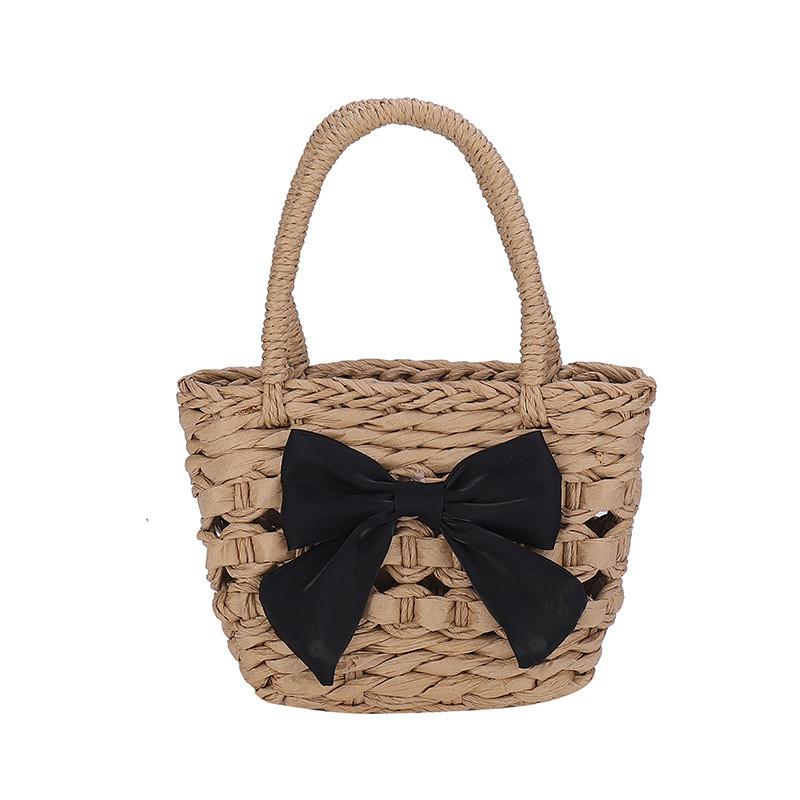 

Woven Girls Summer Handbag With Butterfly Bow And Light Material For Daily чёрный