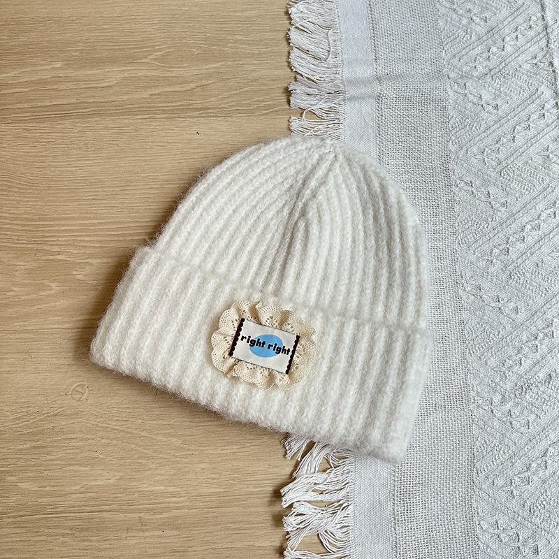 Big Head Circumference Patch Lace Knitted Wool Hat Women's Year Autumn and Winter Face Small Versatile Hat Ear Protection Cold Hat