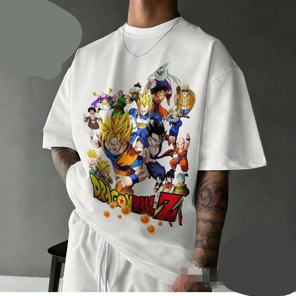 New Arrival Dragon Ball Z Oversized Nostalgia T-shirt  Full Character Cast Retro Graphic Print 100% Cotton Casual Tee