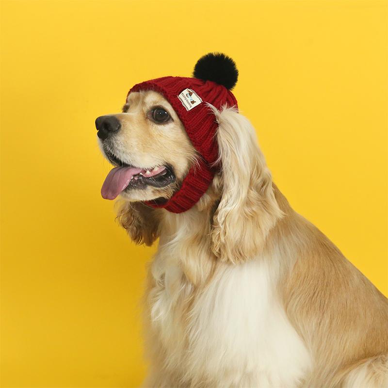 Gestrickte Hundemütze mit Bommel, Ohren frei, Winter, winddicht, Haustierkappe, Warme Strick-Welpenkleidung für kleine Hunde, Weihnachts-Foto-Requisiten