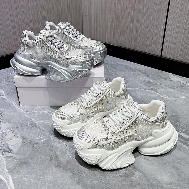 Fashion 2025 New Spring Summer New Luxury Mesh Rhinestone Women's Shoes Casual Fashion Breathable Versatile Sports Shoes Polyamide Sole