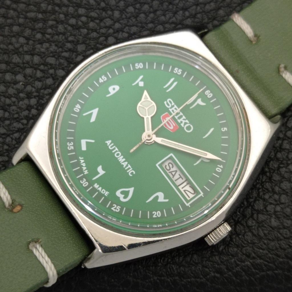 Seiko 5 AUTOMATIC 6309A JAPAN MENS VINTAGE ARABIC GREEN DIAL WATCH A701549-5 R206b-a701549