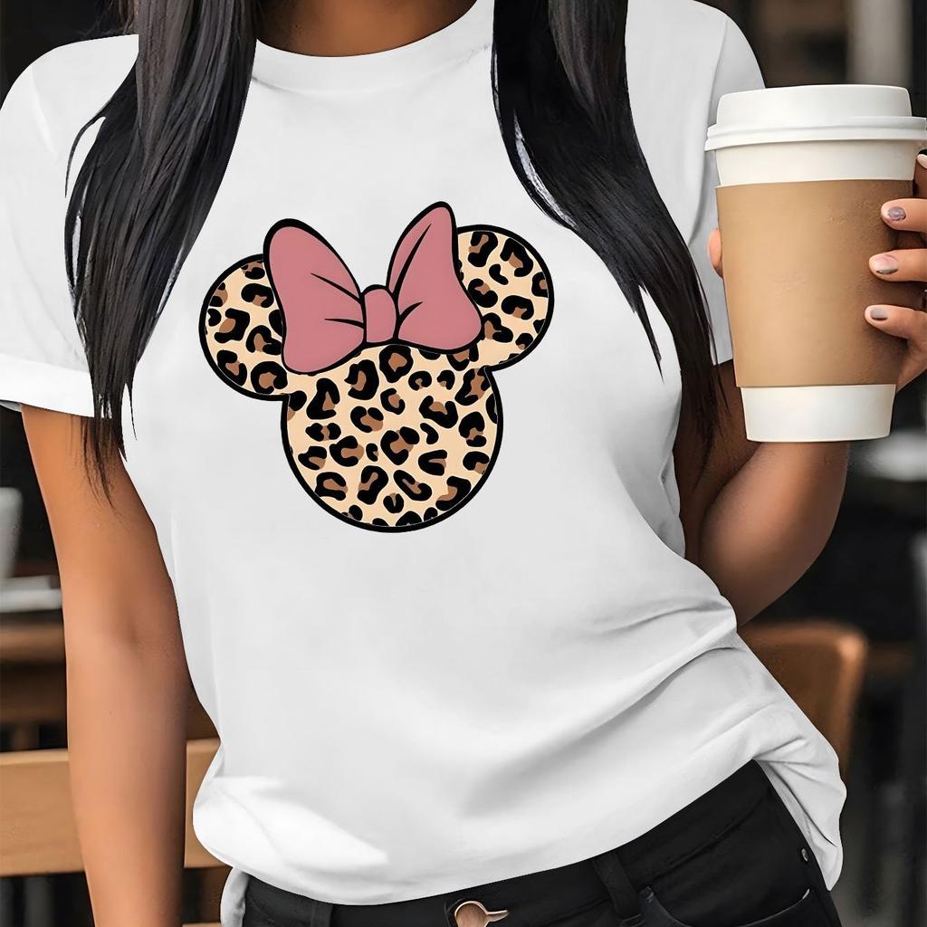 Women's clothing for spring and summer, short-sleeve crew neck casual tops, printed pattern T-shirts