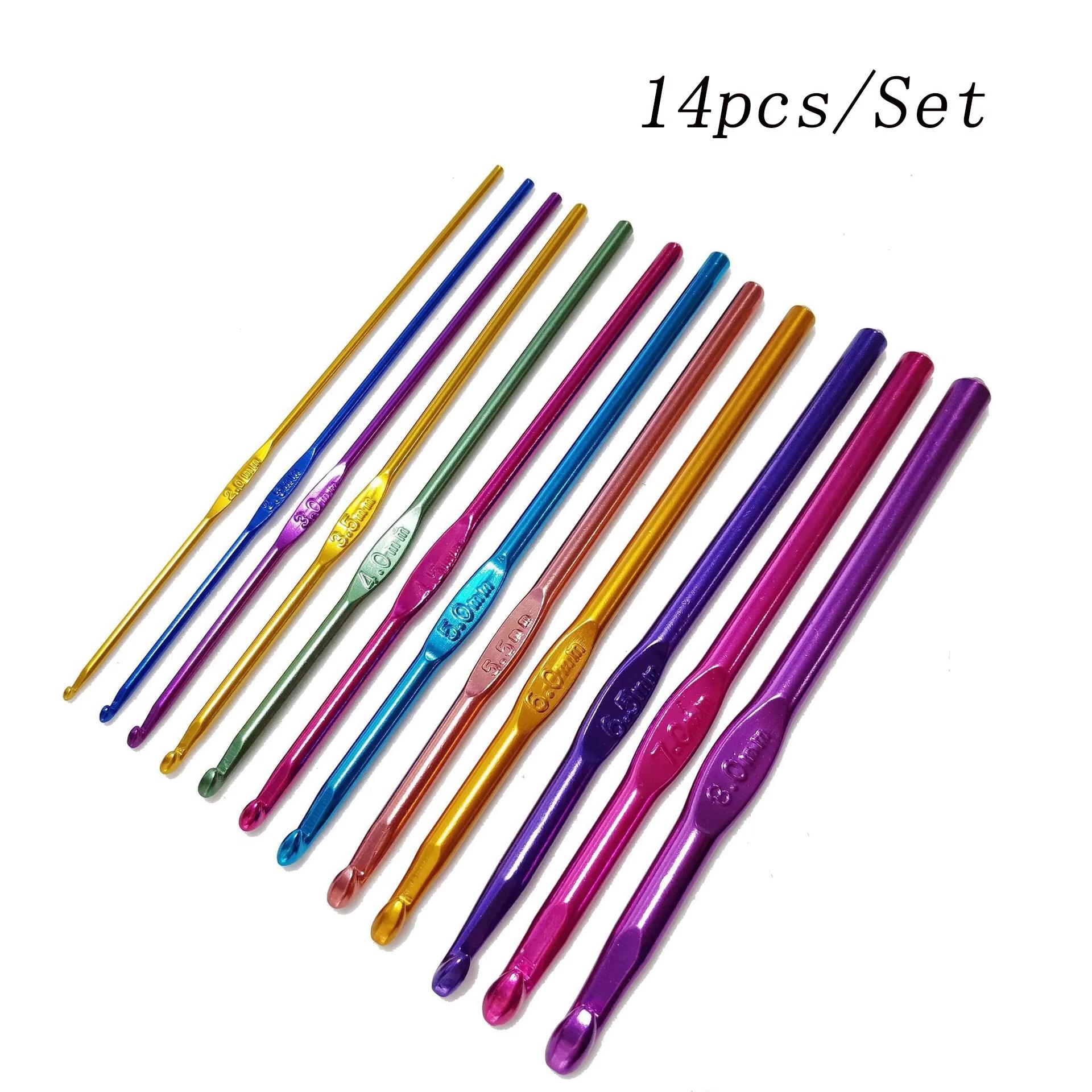 

14pcs Aluminum Yarn Knitting Needles Metal Crochet hooks for DIY Needle Hand Craft Yarn Weaving Needle Sewing Tool
