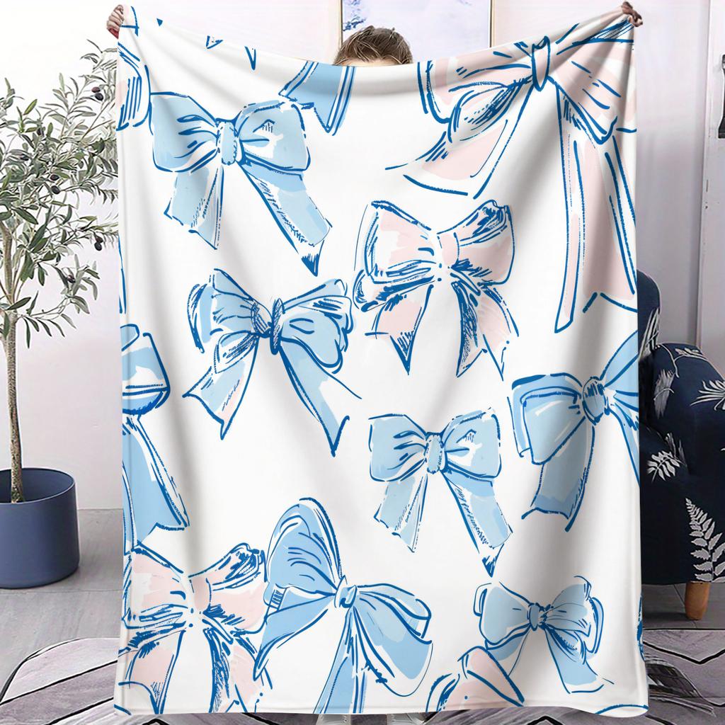 Pastel Bow Pattern Air Conditioning Blanket Cute Pink  Purple Design Nap Blanket for Sofa  Bed Soft Bedroom Decor Gift Blanket