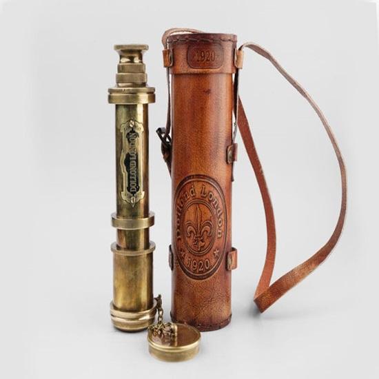 Handcrafted Brass Telescope  Magnification, Camouflage Finish  Leather Cover Stargazing, Nautical, Outdoor