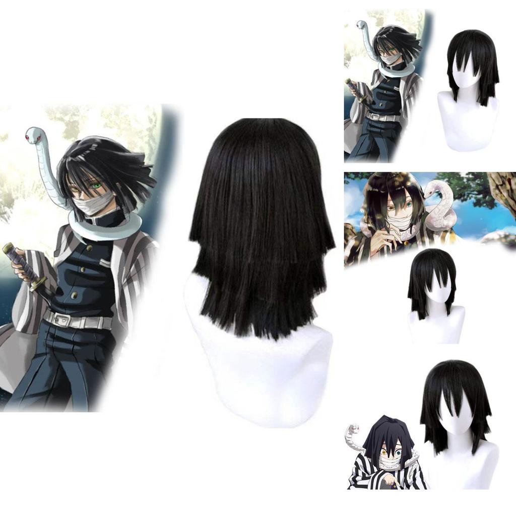 Stylish Black Layered Short Hair Wig For Cosplay Demon Slayer Kimetsu No Yaiba