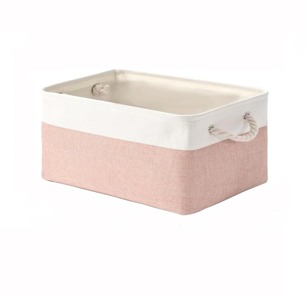 1pc Linen Fabric Storage Basket Two Colors Foldable Sundries Storage Box with Handle Large Capacity Uncovered Clothes Basket