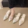 2025 Pointed Sandals Women Wear New Evening and Evening Xiaoxiangfeng Spring Bag Head, Shallow Mouth Slippers, One Pedal Stiletto