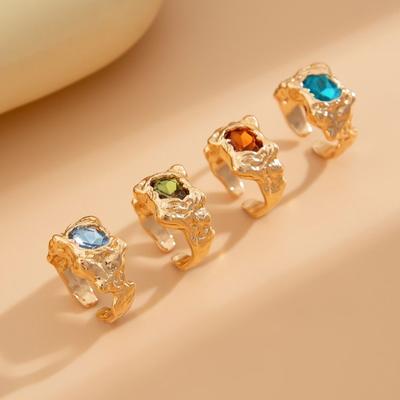 4 Pièces Anneaux Irréguliers en Pierres Précieuses Colorées Anneaux Exagérés Lave Anneau Ouvert Cool en Strass Quotidien