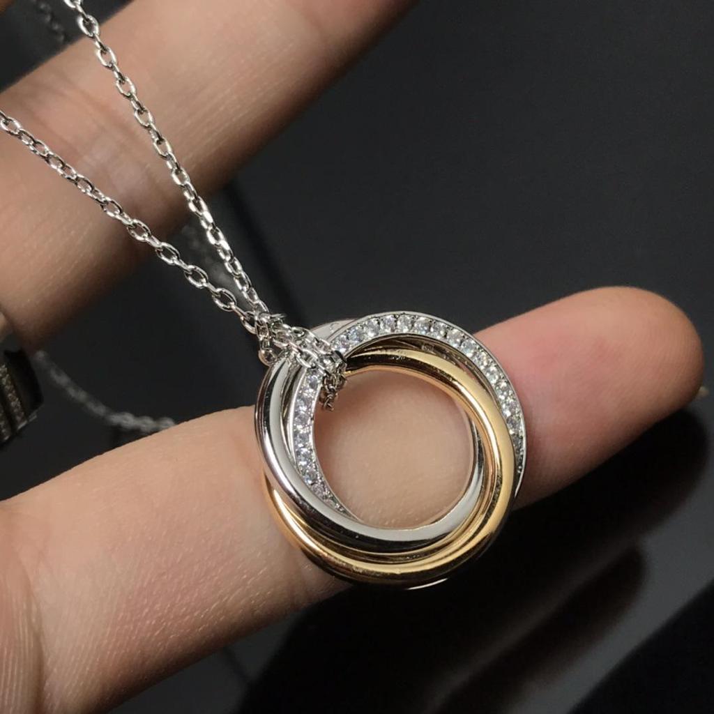 Kajia 925 Silver CNC Diamond Three-Tone Triple Ring Necklace