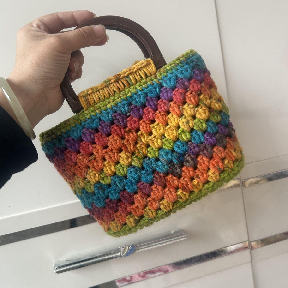 

The Wizard of Oz Forest Green Handbag Kit: DIY Hand-Knitted Cotton with Leather Accents, Casual Style