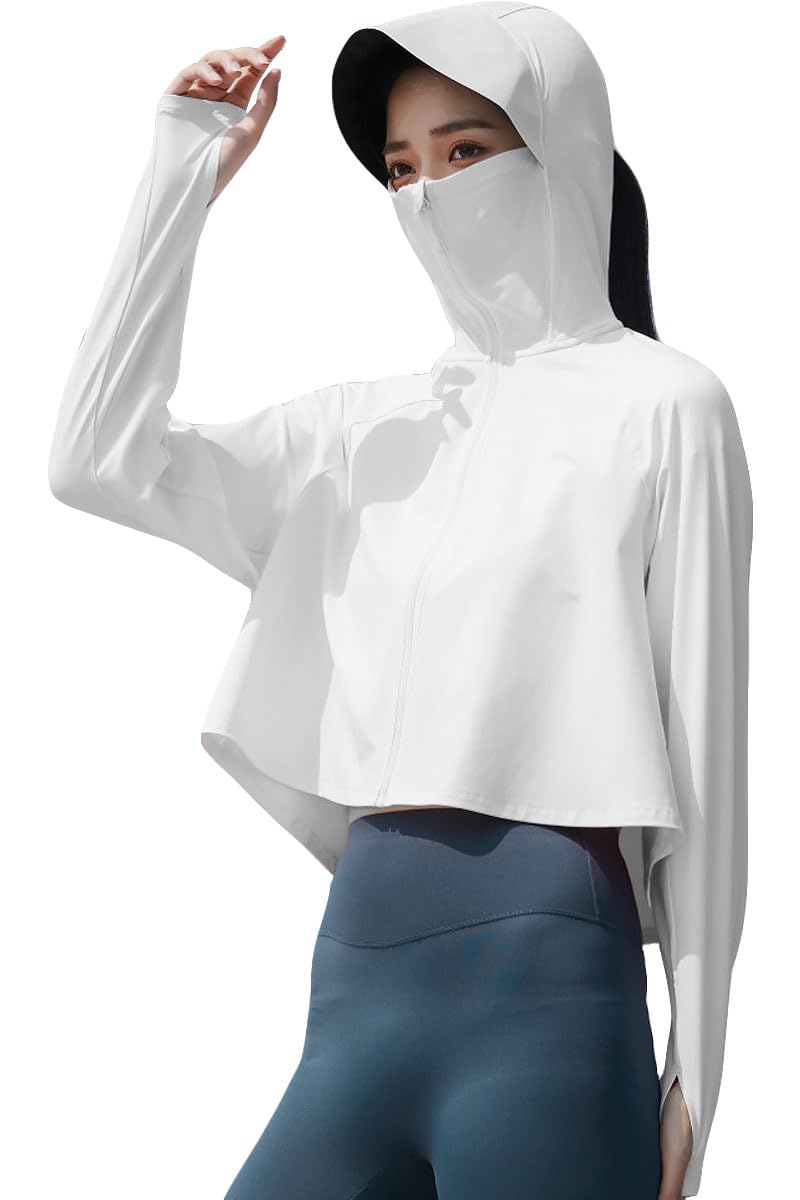 

Рашгард для защиты длинного купальника от солнца с высоким УФ-излучением, большой, быстросохнущий для улицы, горы, осени [JIOYIEO] Женский, рукав, худи, [УФ и UPF50+] белый