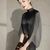 Dopamine French Black Chiffon Shirt Women's Long Sleeved Autumn Spring Beautiful Small Shirt Western-style Unique and Chic Top