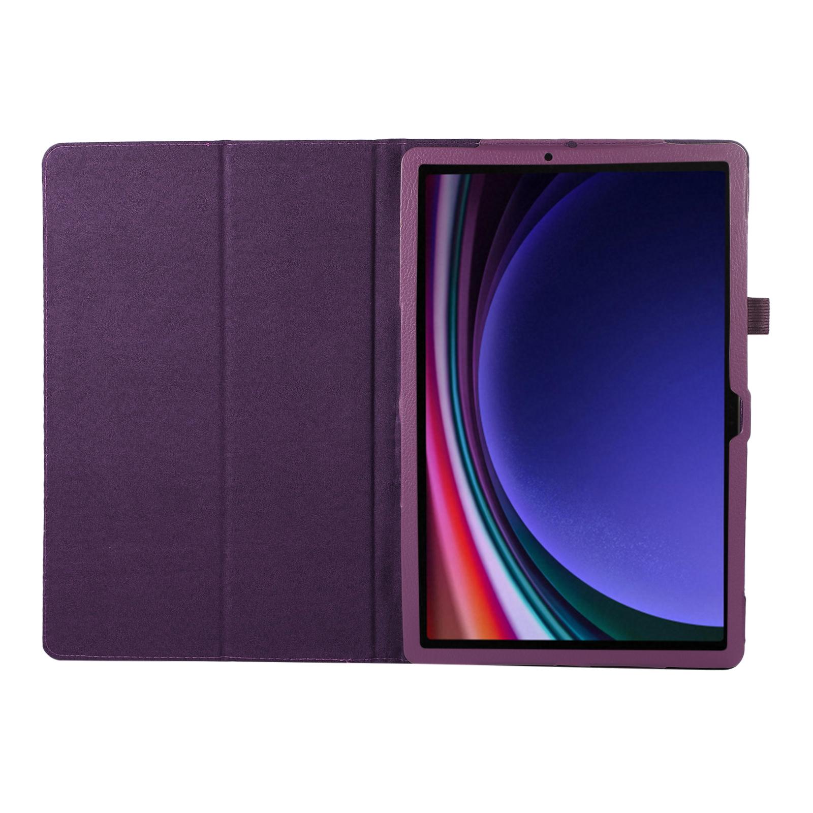 

For Samsung Galaxy Tab S9 Leather Case Litchi Texture Bi-fold Stand Tablet Cover Purple