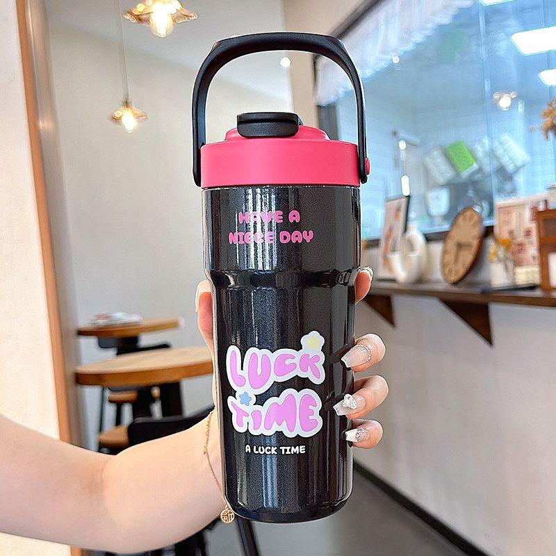 Large Capacity Thermos Cup for Women, New 2024 Model, Stylish Student Straw Cup, Dual-Use Coffee Cup, Portable