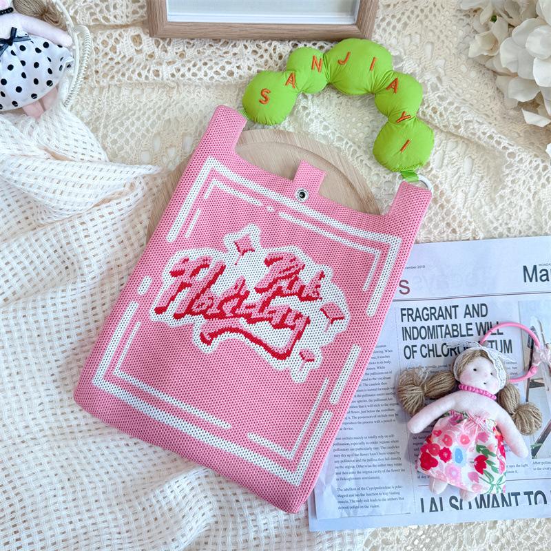 Ins Original Knitted Mobile Phone Bag, Convenient Storage, Student Cute Cartoon Messenger Bag