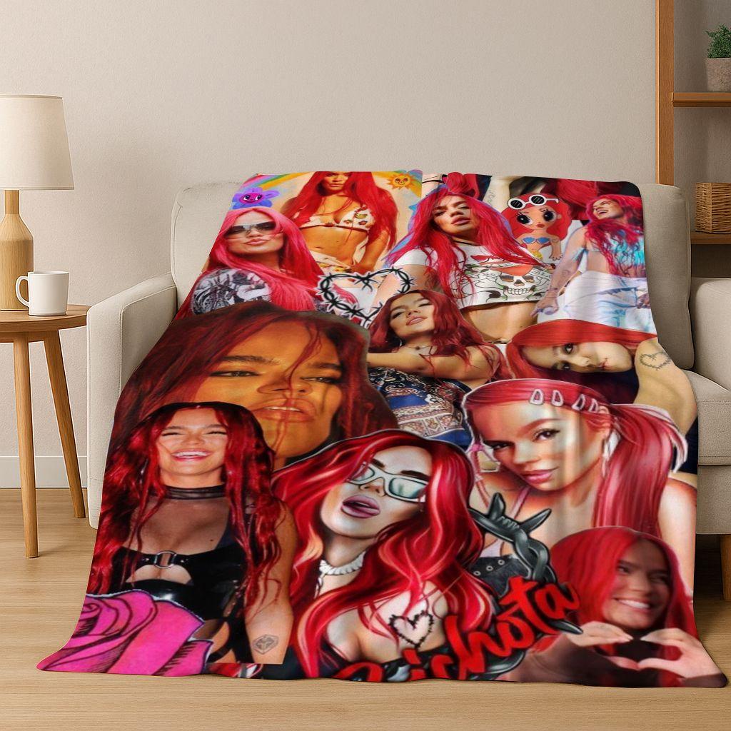3D Karol G Singer Carolina G Art Flannel Blanket,Cozy Soft Throw Blanket for Home Bedroom Bed Sofa Picnic Office Cover Gift