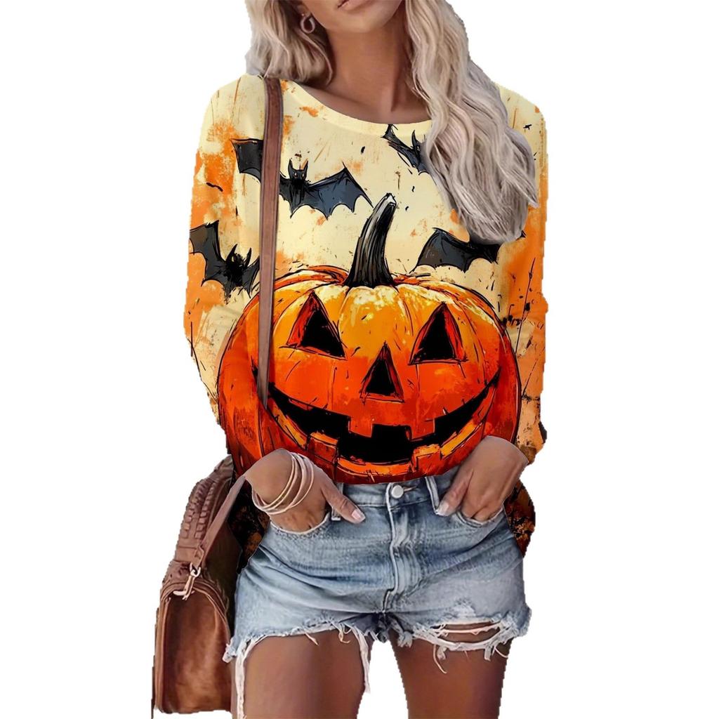 Women's Autumn and Winter 3D Printed Crew Neck Long Sleeve T-Shirt Fashion Versatile Trend Breathable Casual