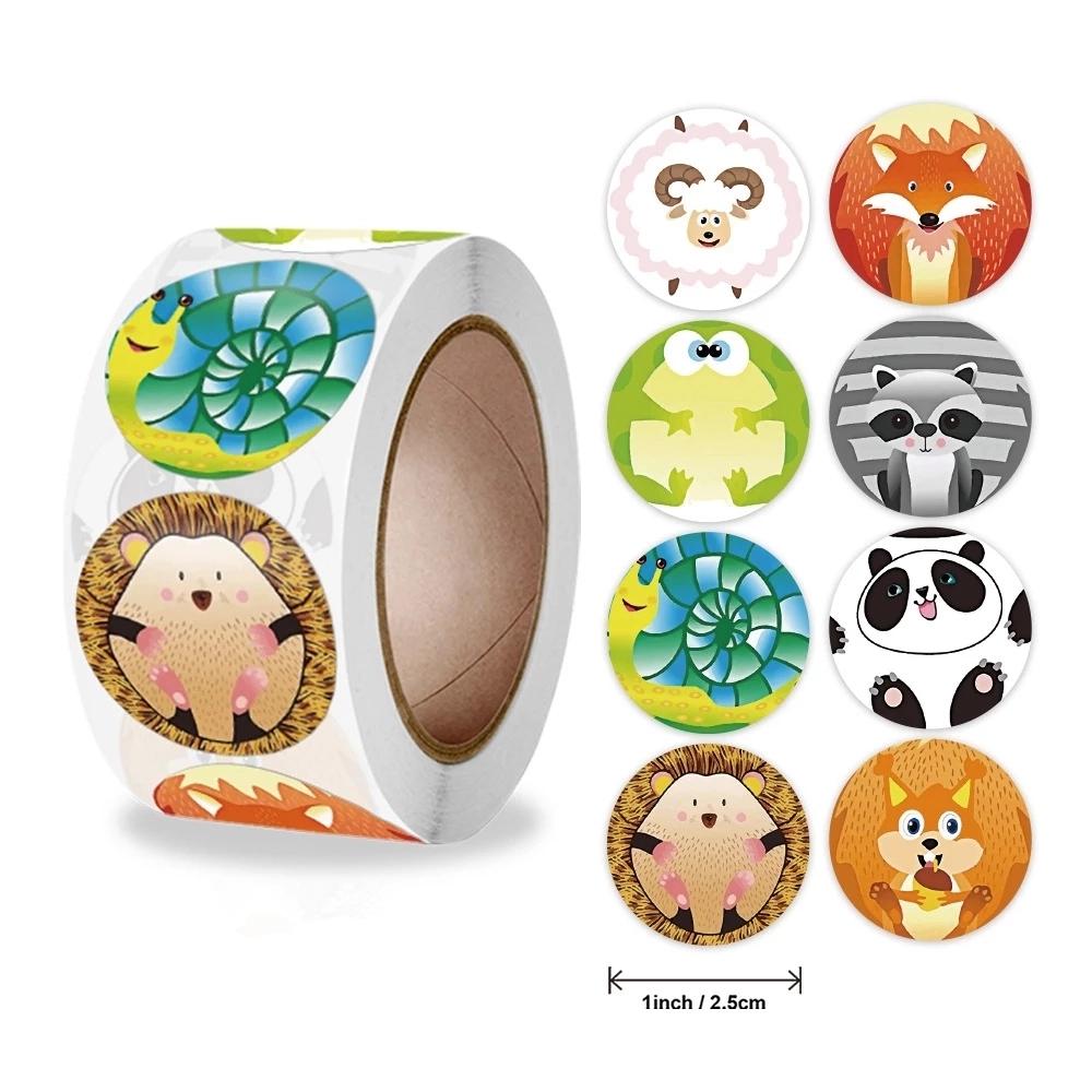 New 500pcs/roll Animals Stickers For Kids Teacher Reward Stickers School Classroom Supplies Round Encourage Stickers