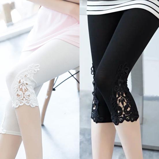 Cropped Leggings Hohe Taille Po-Lifting Spitze Gespleißte Yogahose Einfarbig Elastische Strumpfhose Damen Leggings