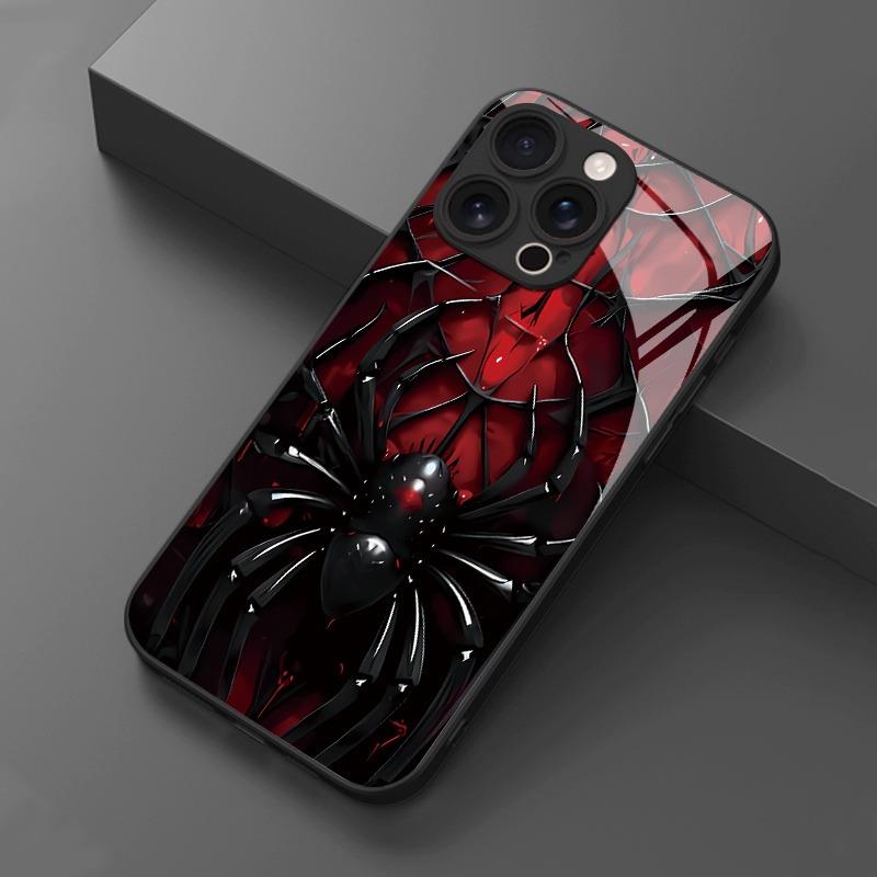 Cool Black Spider Pattern Tempered Glass Black Phone Case For Samsung Galaxy S26 S25 S24 S23 Ultra Plus FE Shockproof Cover