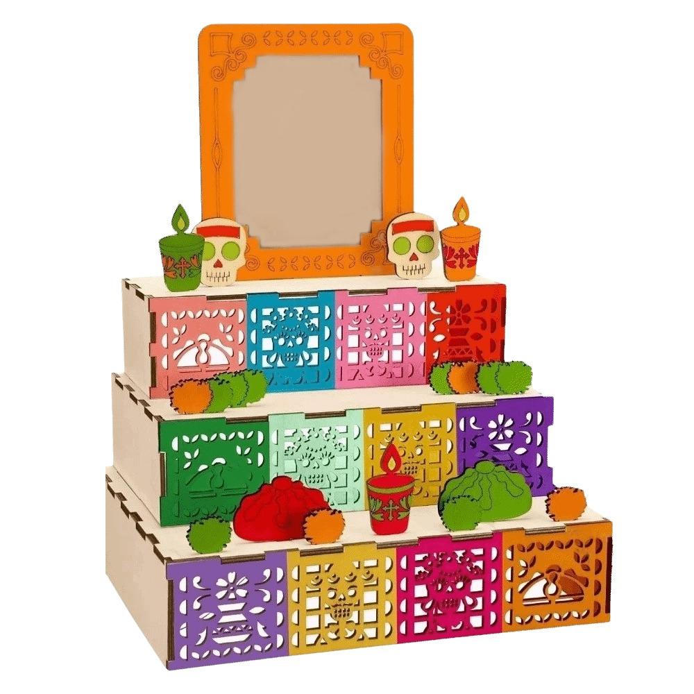 Wooden Mexican Dead Shadow Box Skulls Candles Memorial Display Box Day of The Dead