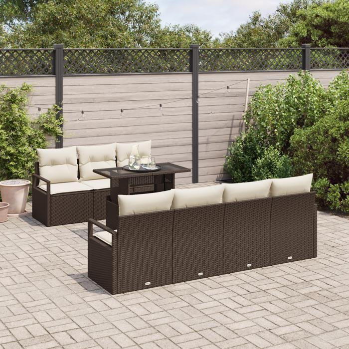 Set de Canapés de Jardin vidaXL 8 pièces avec Coussins Marron Poly Rattan, Canapé de Jardin 2 Places vidaXL avec Rangement &amp; 3357501