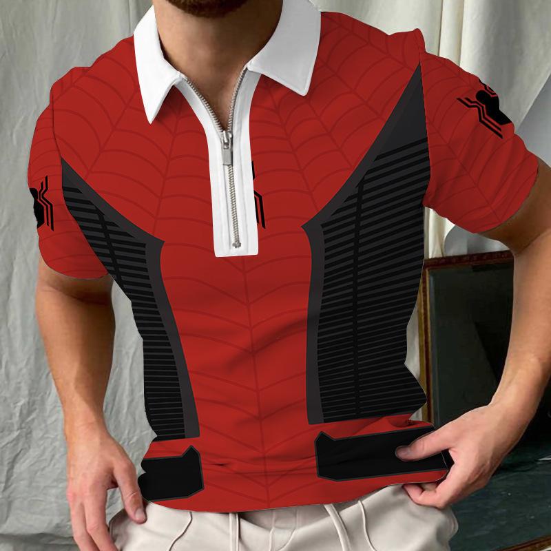 

Мужская уличная трендовая рубашка поло 3D, повседневная рубашка поло с коротким рукавом на молнии 5XL