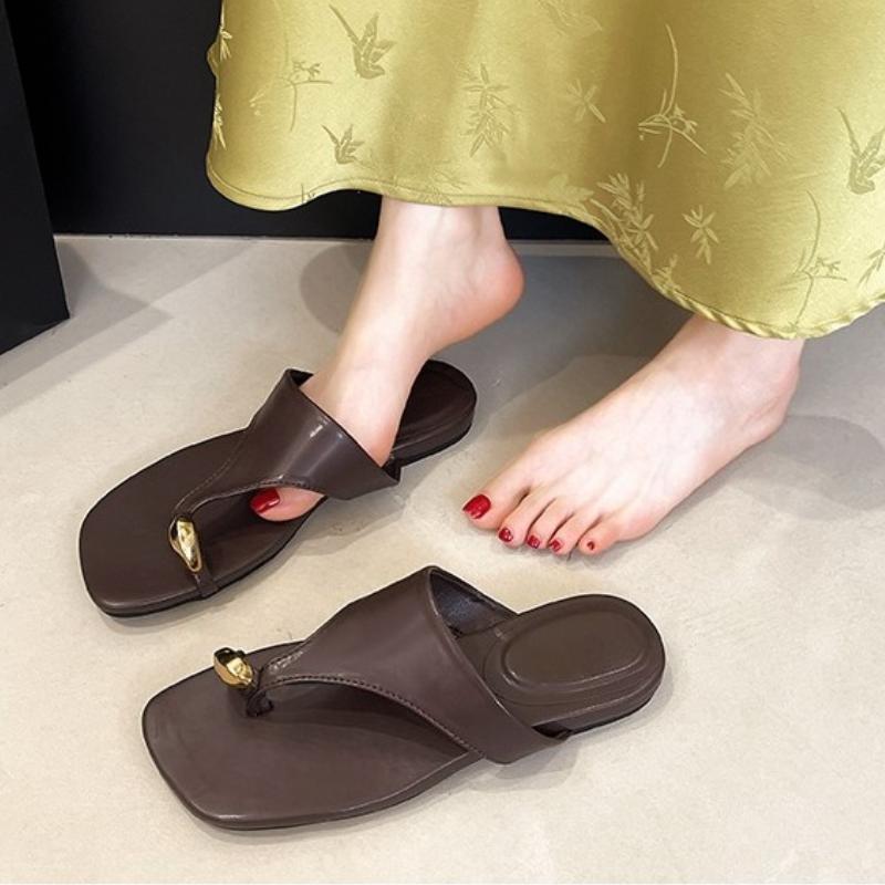 Luxury Female Flats Slippers Slides Shoes for Ladies Summer Beach Fashion Metal Women Flats Slippers Sandals Shoes