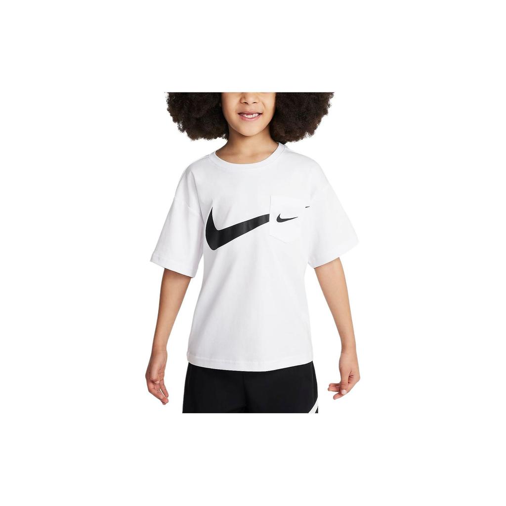 Nike Sportswear Printed Logo Breathable Round Neck Short Sleeve T-Shirt Kids tops White HM4730-100