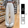 Women's Off-White Fleece-Lined Wide-Leg Pants, Autumn/Winter, Relaxed Fit, Casual, Good Drape, Straight Leg, Glutinous Rice Air Pants