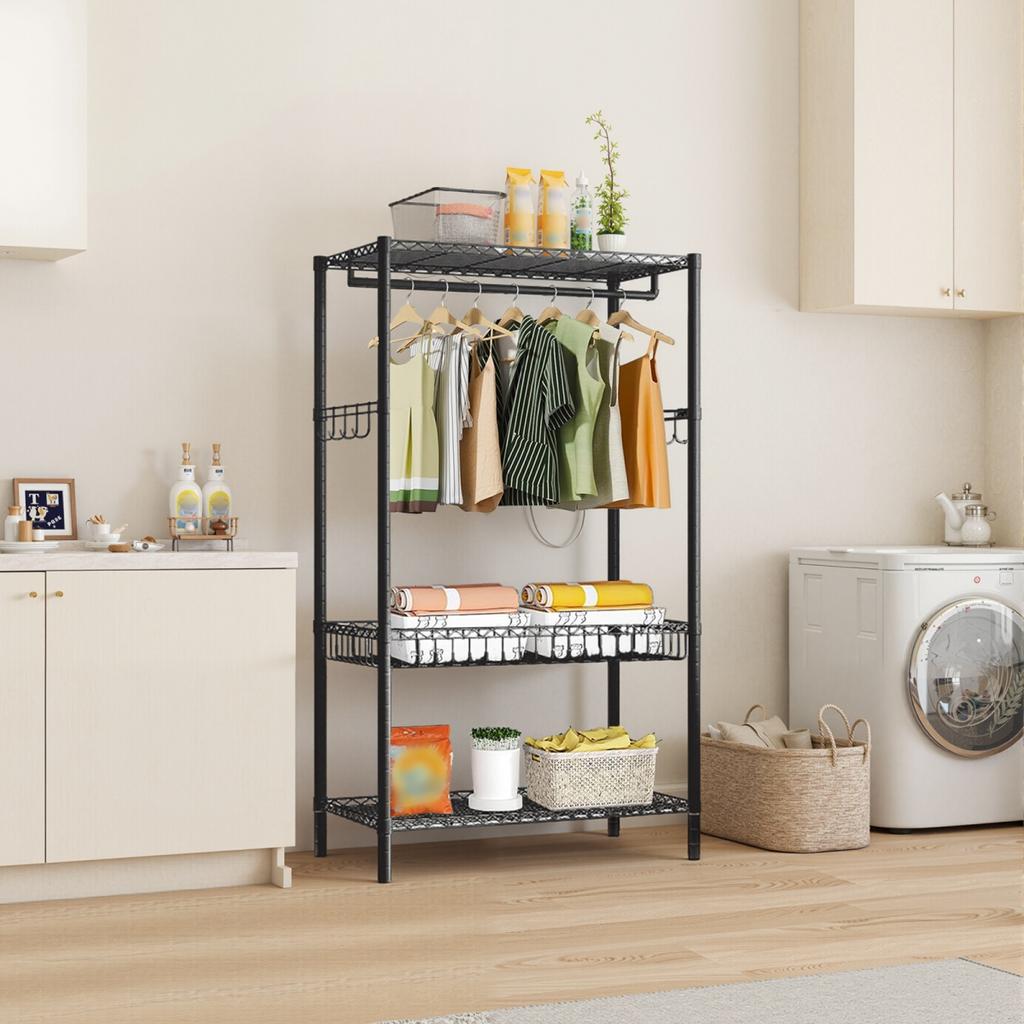 Metal Garment Rack Clothes Rack For Hanging Clothes Adjustable Wire Clothing Rack With Storage Shelves And Hang Rod