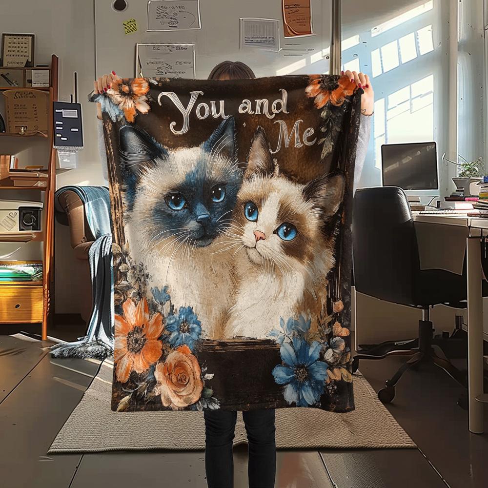 Coperta in Flanella con Stampa di Due Gatti, Alta Qualità, Confortevole per Tutte le Stagioni, Arredamento per la Casa, Calore e Comfort