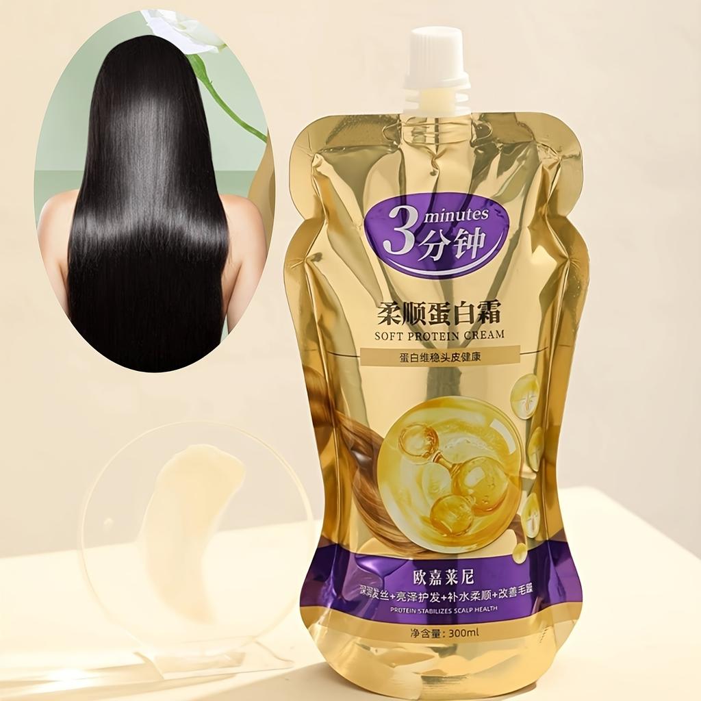3-Minute Soft Protein Hair Cream with Collagen & Keratin - Hydrating & Strengthening Treatment for Dry Damaged Hair, Plant Squalane & Glycerin Formula