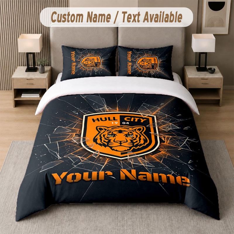 Set Biancheria da Letto Personalizzato Modello Hull City, Stampa Nome Testo 1 Copripiumino più 2 Federe Tessile per la Casa