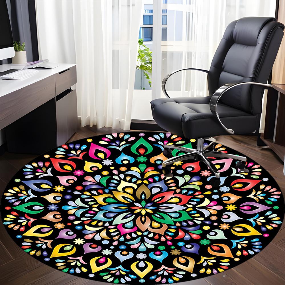 1pc Colorful Mandala Pattern Carpet for Office Non-Slip, Round Carpet, Soft & Comfortable, Carpet for Office, Round Floor Mat yy251225146