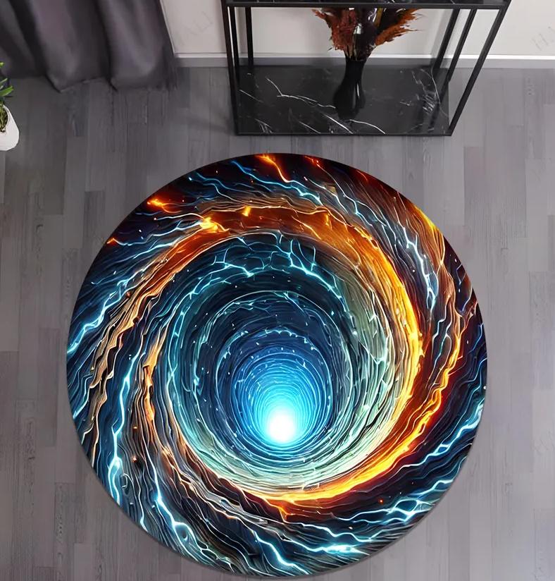 Vortex Lava Hole Round Area Rug Soft Non-Slip Floor Mat Fiery Red Orange Magma Whirlpool Illusion Pattern Carpet for Bedroom